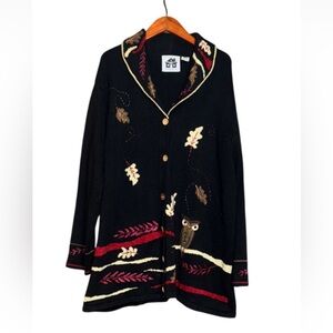 Storybook Knits fall theme cardigan sweater with an owl and leaves Size 2X